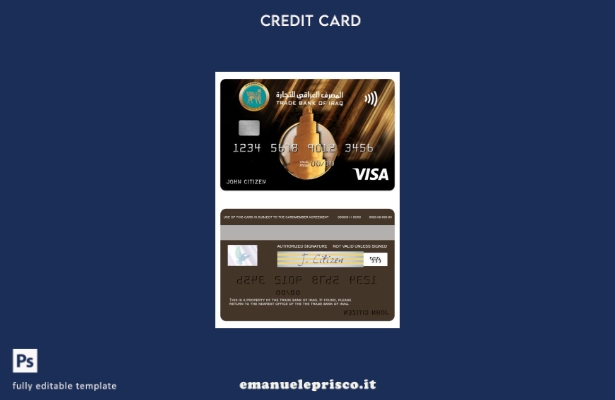 modello di carta oro visto Iraq Trade Bank of Iraq in stile verificato